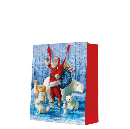 TORBA PREZENTOWA ŚWIĘTY MIKOŁAJ ZE ZWIERZĘTAMI 30 X 41 X 12 CM