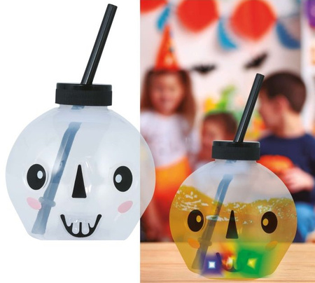 KUBEK SŁODKA CZASZKA ZE SŁOMKĄ LED 17 CM