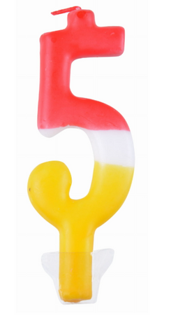 ŚWIECZKA URODZINOWA CYFRA 5 KOLOROWA 10 CM