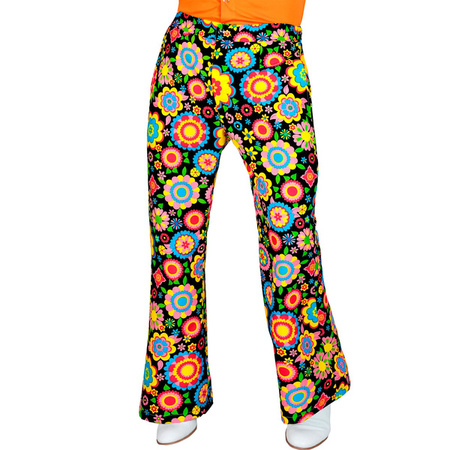 SPODNIE MĘSKIE LATA 70 CZARNE KOLOROWY KWIAT