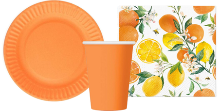 ZESTAW CYTRUSY TALERZYKI+KUBECZKI+SERWETKI