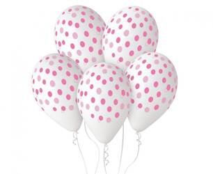 BALONY LATEKSOWE W RÓŻOWE GROSZKI 30 CM 5 SZT