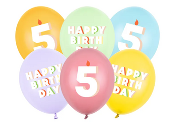 BALONY LATEKSOWE HAPPY BIRTHDAY 30 CM 6 SZT CYFRA 5