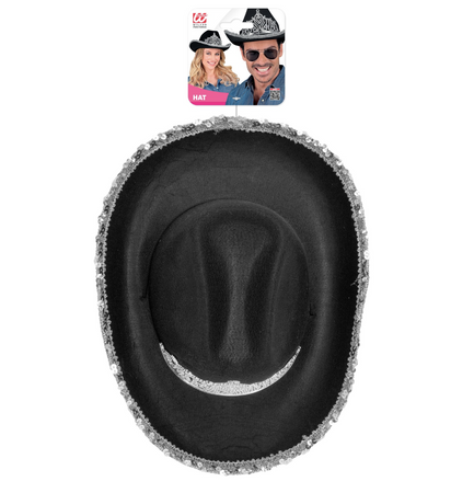 KAPELUSZ KOWBOJSKI CZARNY Z SRERBNĄ TIARĄ