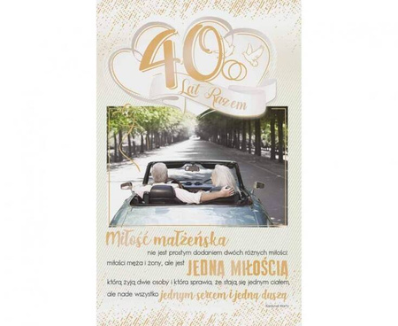 Kartka 40 Rocznica Ślubu, Para w samochodzie 13x20,5 cm 40 lat razem