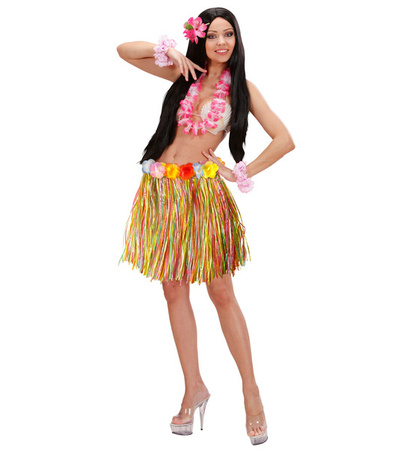 SPÓDNICA HAWAJSKA MULTIKOLOR Z KWIATKAMI 45 cm