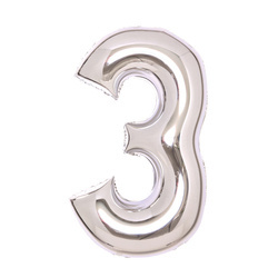 BALON FOLIOWY CYFRA 3 SREBRNY 66 CM