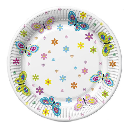 TALERZYKI PAPIEROWE MOTYLE KWIATY 18 CM