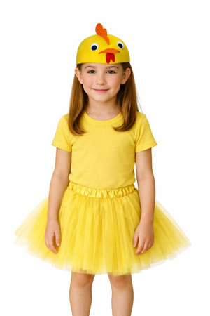 ZESTAW KURCZAK: SPÓDNICZKA ŻÓŁTA TUTU + CZAPKA FILCOWA KURCZAK