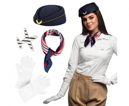 Zestaw Stewardesa (czapka, rękawiczki, szalik, odznaka)