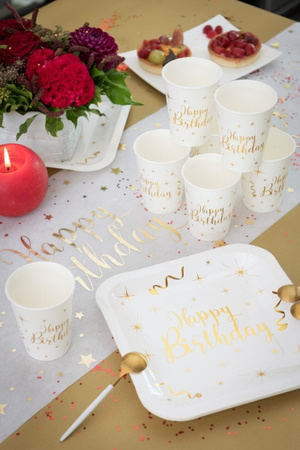 TALERZYKI PAPIEROWE URODZINOWE KWADRATOWE BIAŁO-ZŁOTE 23CM 10SZT