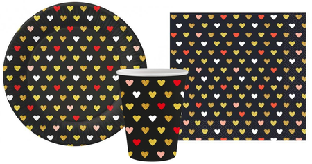 ZESTAW SERDUSZKA XOXO CZARNE TALERZYKI+KUBECZKI+SERWETKI