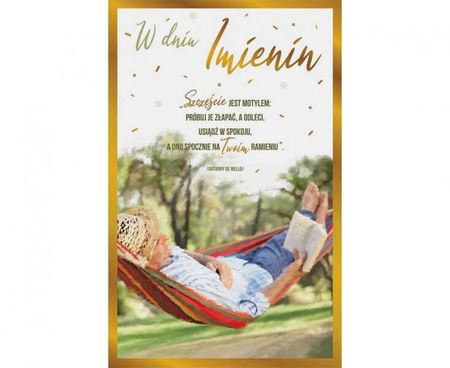 Kartka Imieniny, Mężczyzna na hamaku, 13x20,5 cm