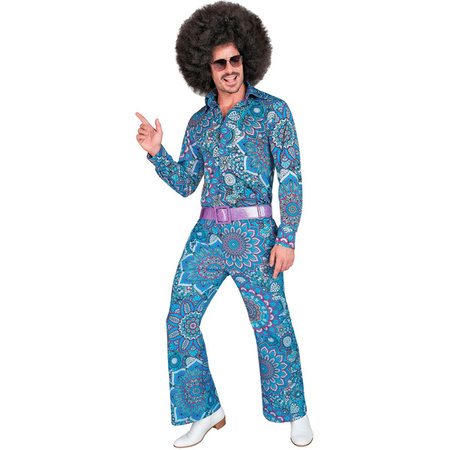 SPODNIE MĘSKIE LATA 70 NIEBIESKIE KWIATY