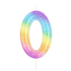 ŚWIECZKA URODZINOWA CYFRA 0 KOLOROWA Z BROKATEM