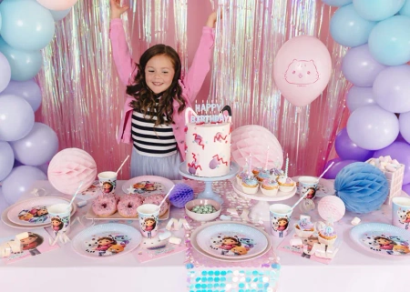 ZESTAW KOCI DOMEK GABI FILM: TALERZYKI + KUBECZKI + SERWETKI 