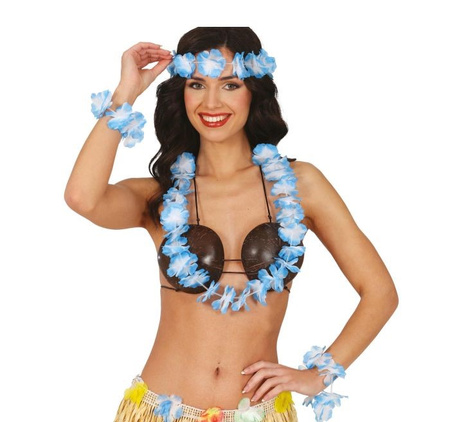 ZESTAW HAWAJSKI NASZYJNIK WIANEK BRANSOLETKI NIEBIESKI