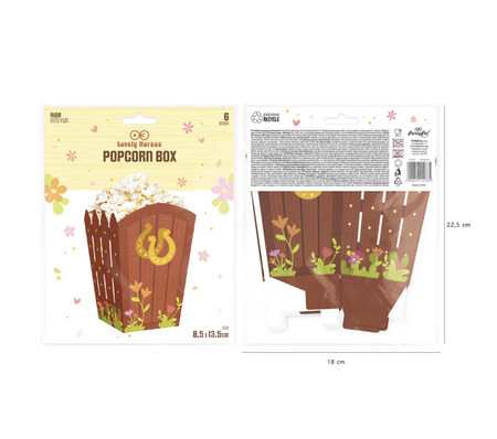 PUDEŁKA NA POPCORN KONIKI 8,5 X 13,5 CM 6 SZT