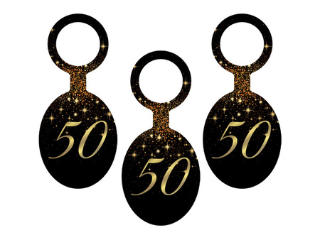 ZAWIESZKI NA BUTELKI 50 URODZINY 8 SZT