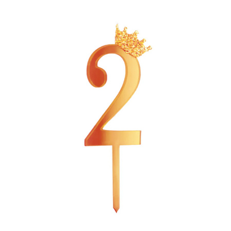 TOPPER NA TORT CYFERKA 2 ZŁOTA 11 CM