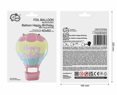 BALON FOLIOWY BALON HAPPY BIRTHDAY, 40X60 CM