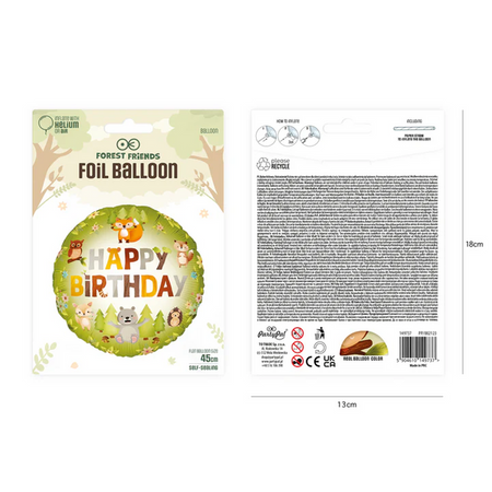 BALON FOLIOWY HAPPY BIRTHDAY LEŚNI PRZYJACIELE 45 CM