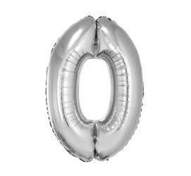 BALON FOLIOWY 85CM, CYFRA 0 SREBRNA