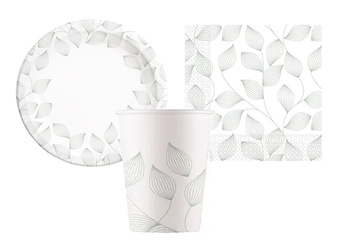 ZESTAW LIŚCIE TALERZYKI+KUBECZKI+SERWETKI