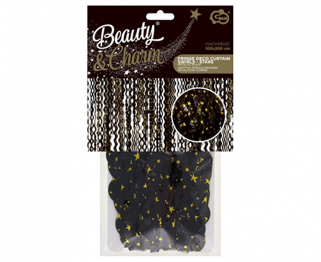 KURTYNA SPIRALE GWIAZDKI METALICZNA CZARNA 100 X 200 CM