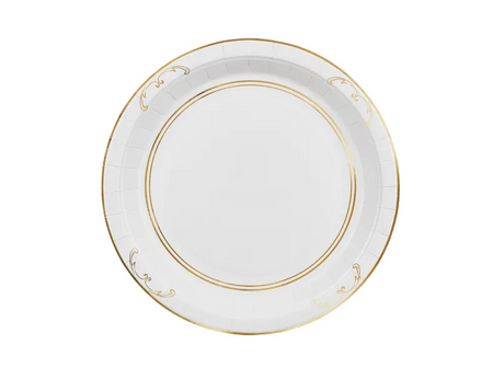 TALERZYKI PAPIEROWE BIAŁE ZŁOTY ORNAMENT 23 CM 6 SZT 