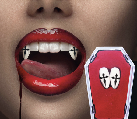 ZĘBY WAMPIRA Z KRZYŻEM HALLOWEEN