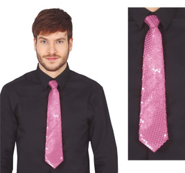 KRAWAT Z CEKINAMI RÓŻOWY 35 CM