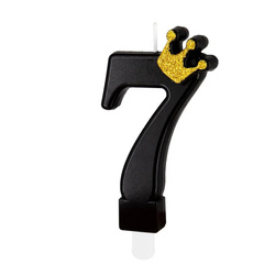 ŚWIECZKA URODZINOWA CYFRA 7 CZARNA Z KORONĄ 8,8 CM