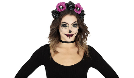 OPASKA KWIATY CZARNO-FIOLETOWE LOS MUERTOS