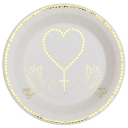 TALERZYKI PAPIEROWE KOMUNIA RÓŻANIEC 22,5 CM 10 SZT