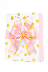 TOREBKA PREZENTOWA KOKARDA BIAŁO RÓŻOWA 23 X 18 X 10 CM