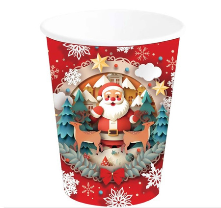 KUBECZKI PAPIEROWE MERRY CHRISTMAS MIKOŁAJ 240 ML 6 SZT.