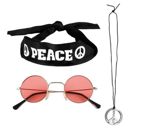 Zestaw Peace (opaska na włosy, okulary, naszyjnik pokoju)