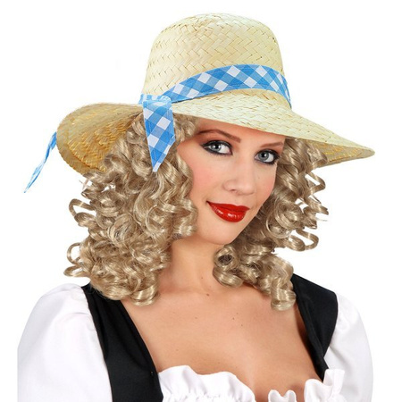 KAPELUSZ BEŻOWY Z NIEBIESKĄ WSTĄŻKĄ 