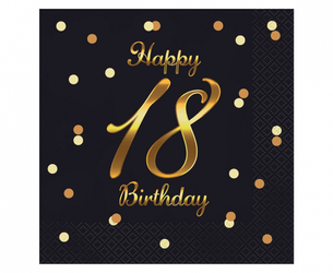 SERWETKI HAPPY BIRTHDAY 18 CZARNE 33X33 CM 20 SZT