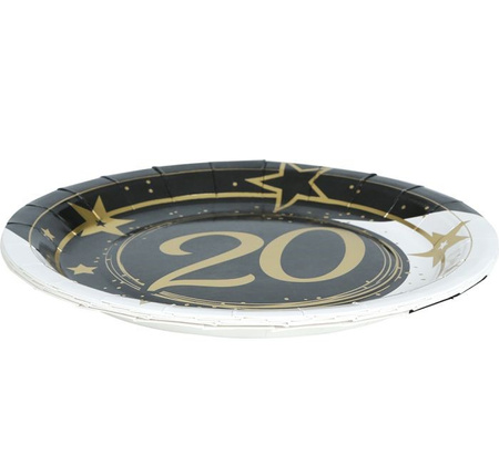 TALERZYKI PAPIEROWE 20 URODZINY GWIAZDKI 23 CM 6 SZT