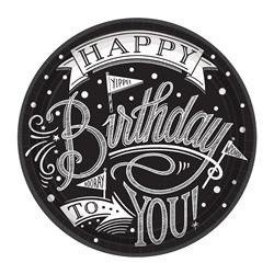 TALERZYKI 27cm, HAPPY BIRTHDAY CZARNE 18 szt.