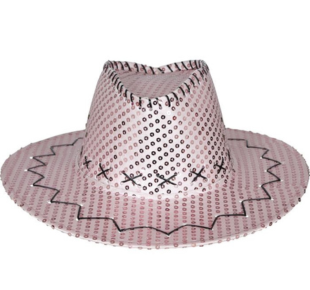 KAPELUSZ KOWBOJSKI CEKINOWY RÓŻOWY