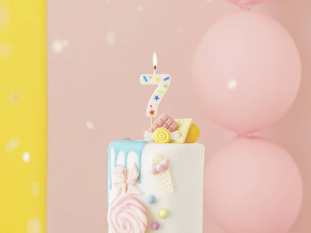 ŚWIECZKA URODZINOWA CYFRA 7 BIAŁA KONFETTI 5.5CM