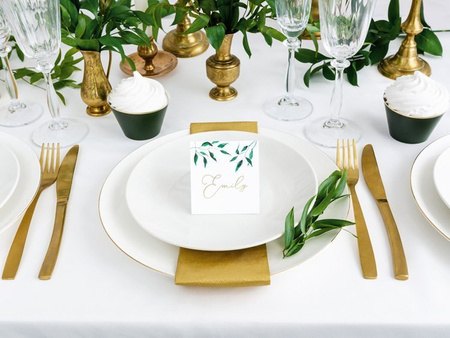 Wizytówki na stół - Liście, 7x7,5cm (1 karton / 50 op.) (1 op. / 25 szt.)