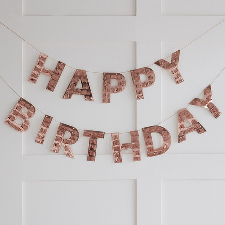 BANER HAPPY BIRTHDAY RÓŻOWE ZŁOTO 3 M