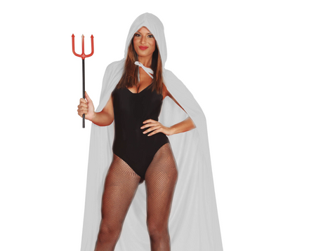 BIAŁA AKSAMITNA PELERYNA Z KAPTUREM 130 CM