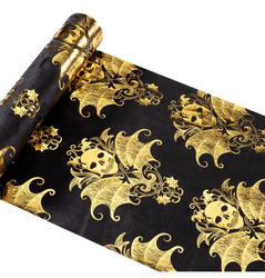 BIEŻNIK WELUROWY CZARNO-ZŁOTY Z CZASZKĄ 28 X 300 CM