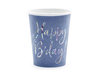 KUBECZKI HAPPY B'DAY! GRANATOWE 220ML 6 SZT.