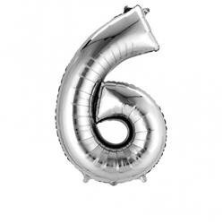 BALON FOLIOWY 55cm x 86cm, CYFRA 6 SREBRNA